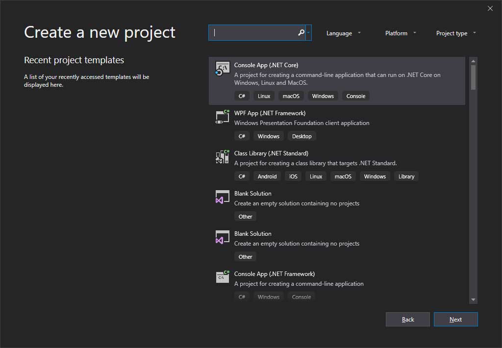 Create Project Visual Studio 2019